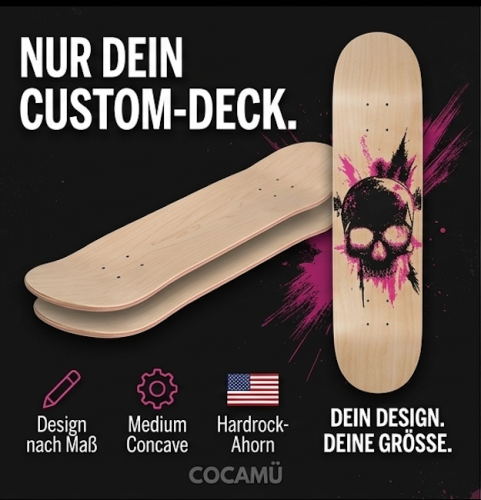 COCAMÜ Custom Skateboard Deck selbst gestalten | Dein Design & Profi-Setup